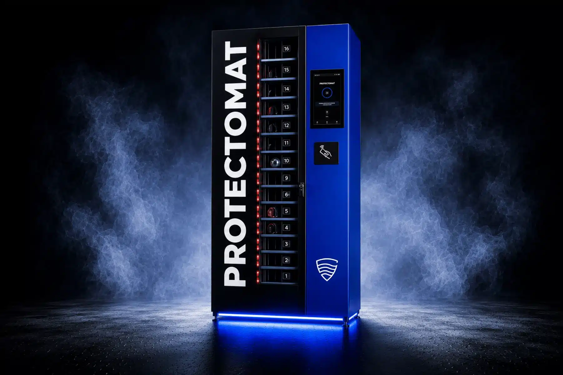 Protectomat Fachautomat: Werkzeugausgabeautomat mit beleuchteten Fächern, Touchscreen und RFID-Leser